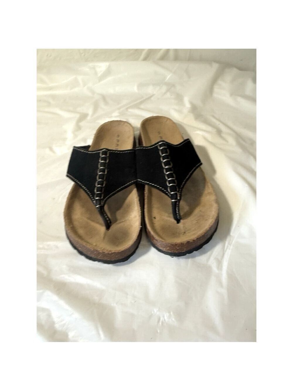 Fresno footbed Leather Suede Comfort Sandals Size 9 black